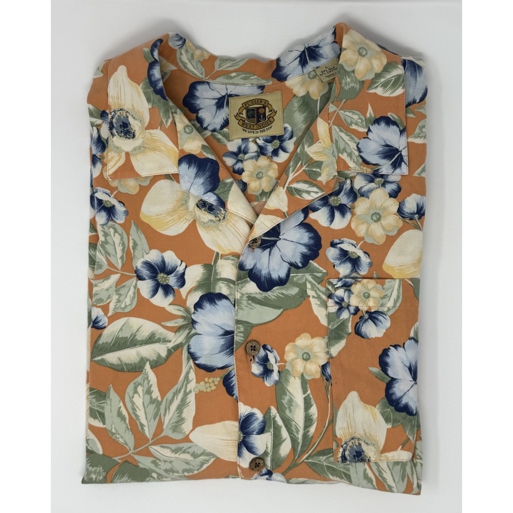Vintage Pussers West Indies Shirt Mens Lrg Floral Silk‎ Blend Pocket Tropical